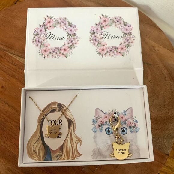 Grace + OK 1984 "Best Friends" Cat Lover Necklace & Cat Collar Charm Set Gold - Picture 1 of 7